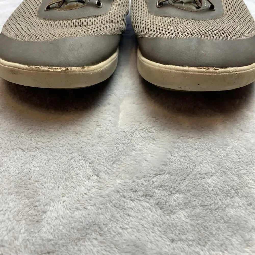 OluKai Mens Moku Pae Boat Shoes Size 10.5 Khaki Gray Mesh Slip On Beach Comfort